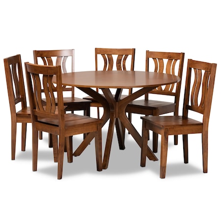 Baxton Studio Mare Modern and Contemporary Transitional Walnut Brown Finished Wood 7-Piece Dining Set 177-11379-10893-Zoro